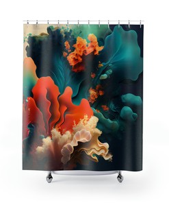 Tropical Coral Reef Print Shower Curtain for Modern Abstract Bathroom Decor