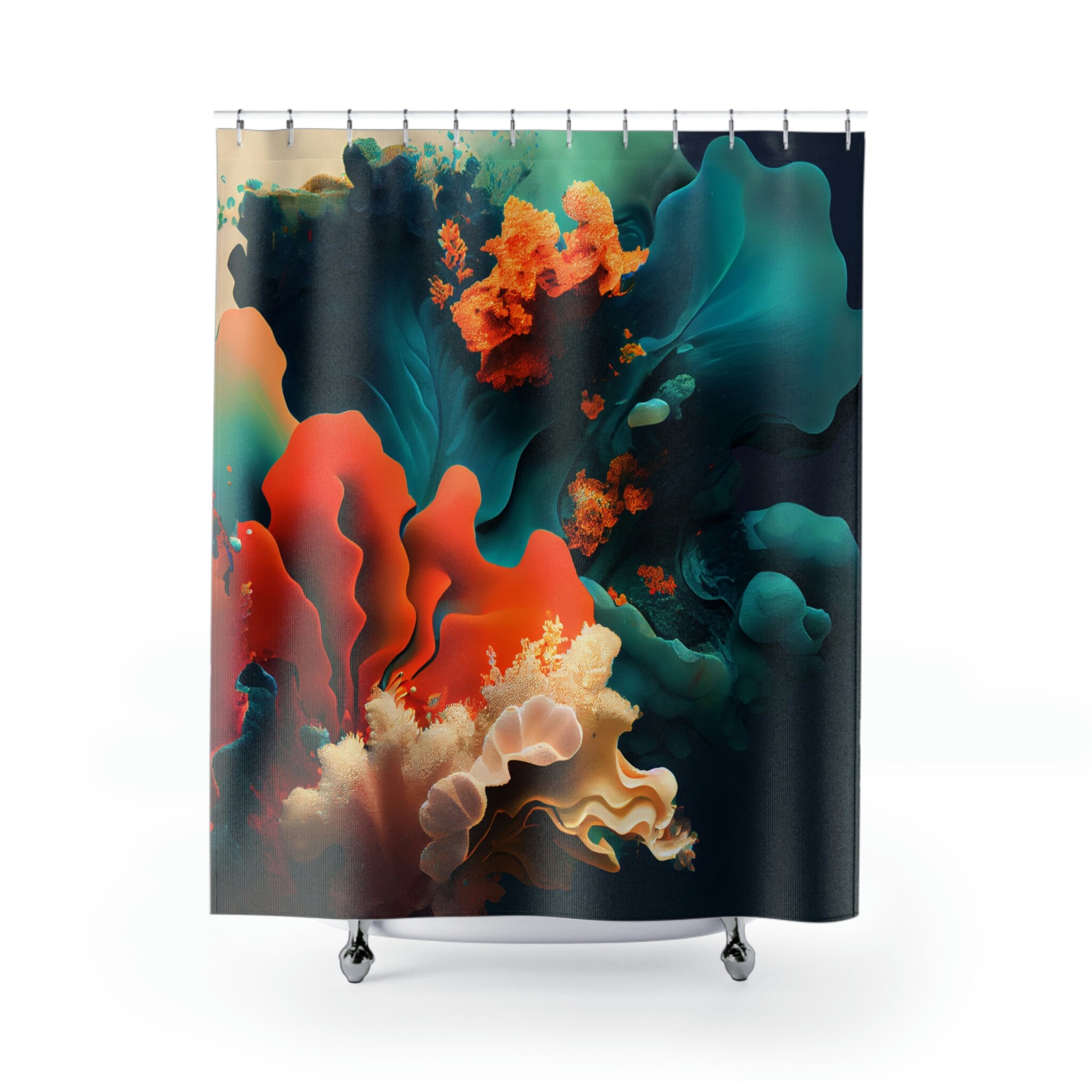 Tropical Coral Reef Print Shower Curtain for Modern Abstract Bathroom Decor