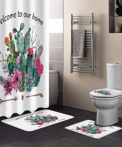 Tropical Desert Plant Cactus Succulent Flowers Tribal Arrow Shower Curtain - Desert-Style Bathroom Decor