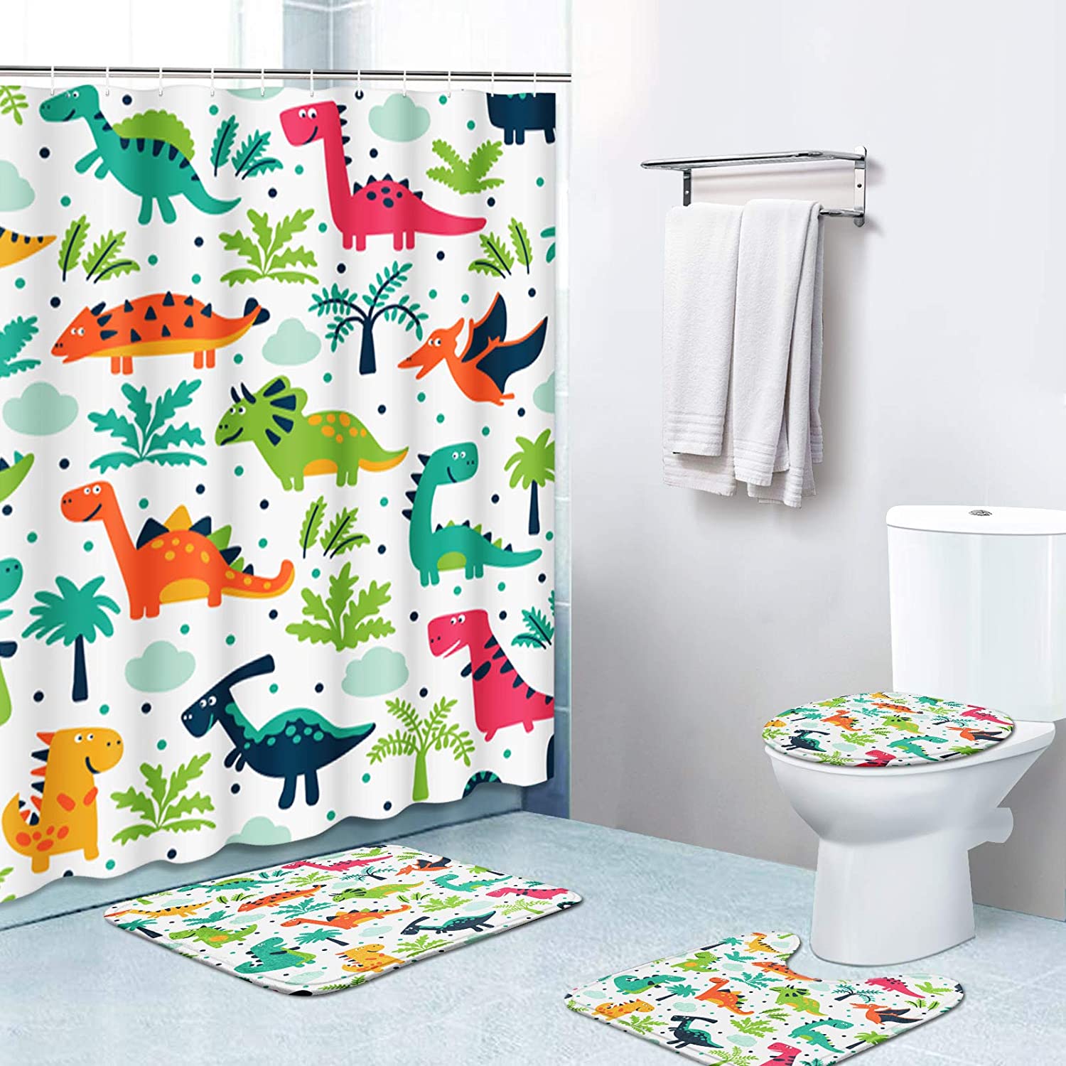 Tropical Dinosaur Funny Customized Waterproof Shower Curtain