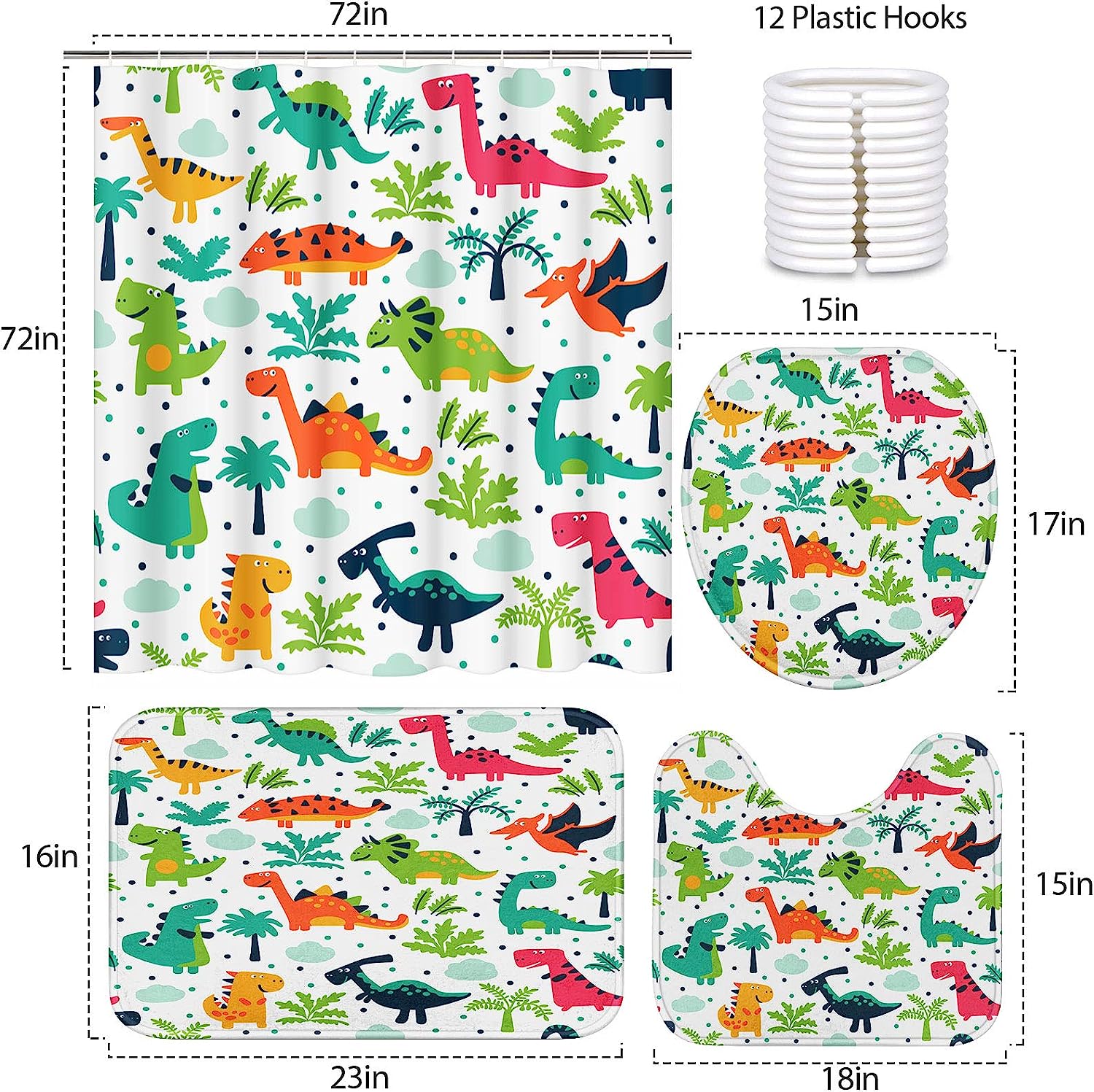 Tropical Dinosaur Funny Customized Waterproof Shower Curtain - Image 2