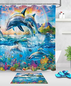 Tropical Dolphin Print Sky Shower Curtain for a Fun and Beachy Bathroom