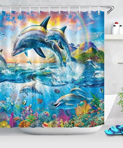 Tropical Dolphin Print Sky Shower Curtain for a Fun and Beachy Bathroom