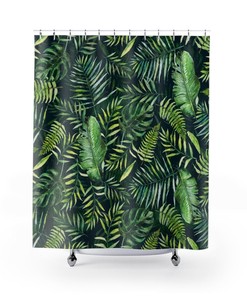 Tropical Farmhouse Bathroom Decor With Green Leaves Boho Shower Curtain Set And Jungle Monstera Theme