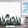 Tropical Fern Outline Shower Curtain Decor Fabric with 12 Hooks for Fresh Bathroom Decorating