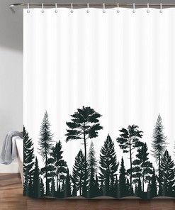 Tropical Fern Outline Shower Curtain Decor Fabric with 12 Hooks for Fresh Bathroom Decorating