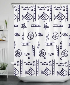 Tropical Fish Conch Cartoon Print Shower Curtain for Bathroom Decor