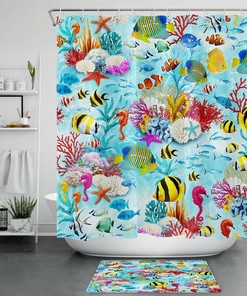 Tropical Fish and Coral Shower Curtain for Oceanic Bathroom Decor