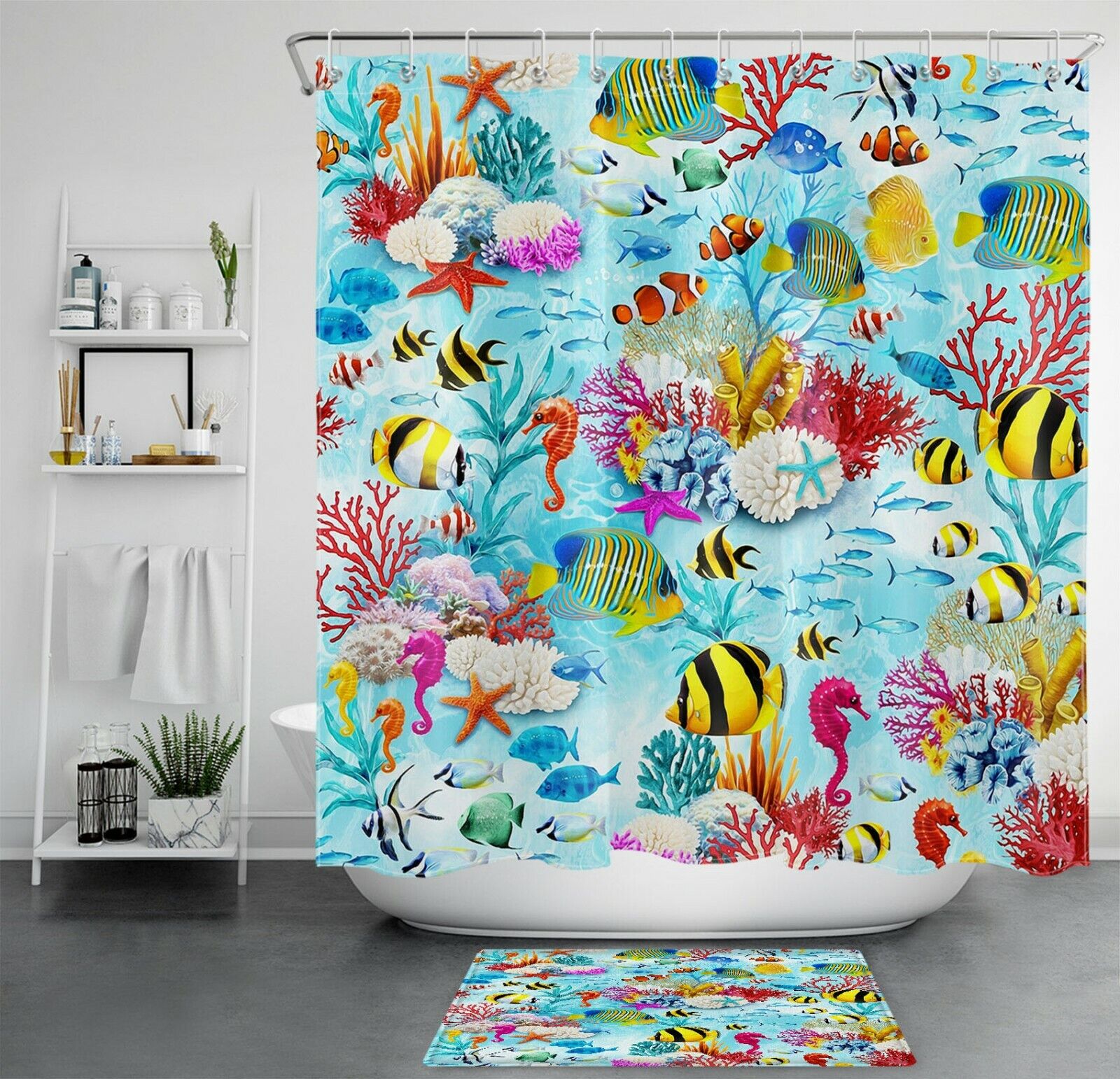Tropical Fish and Coral Shower Curtain for Oceanic Bathroom Decor