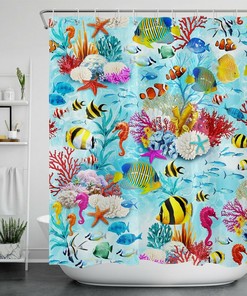 Tropical Fish and Coral Shower Curtain for Oceanic Bathroom Decor