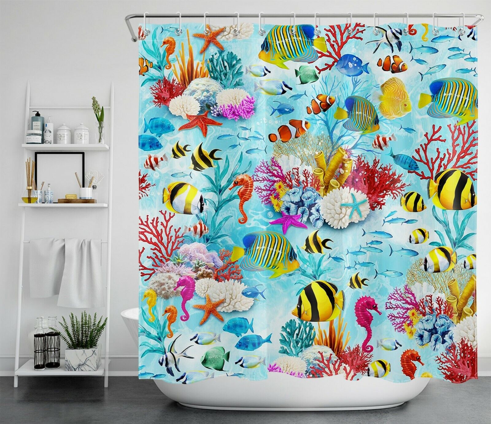 Tropical Fish and Coral Shower Curtain for Oceanic Bathroom Decor