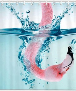 Tropical Flamingo Background Watercolor Shower Curtain for Bathroom Decor