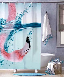 Tropical Flamingo Background Watercolor Shower Curtain for Bathroom Decor