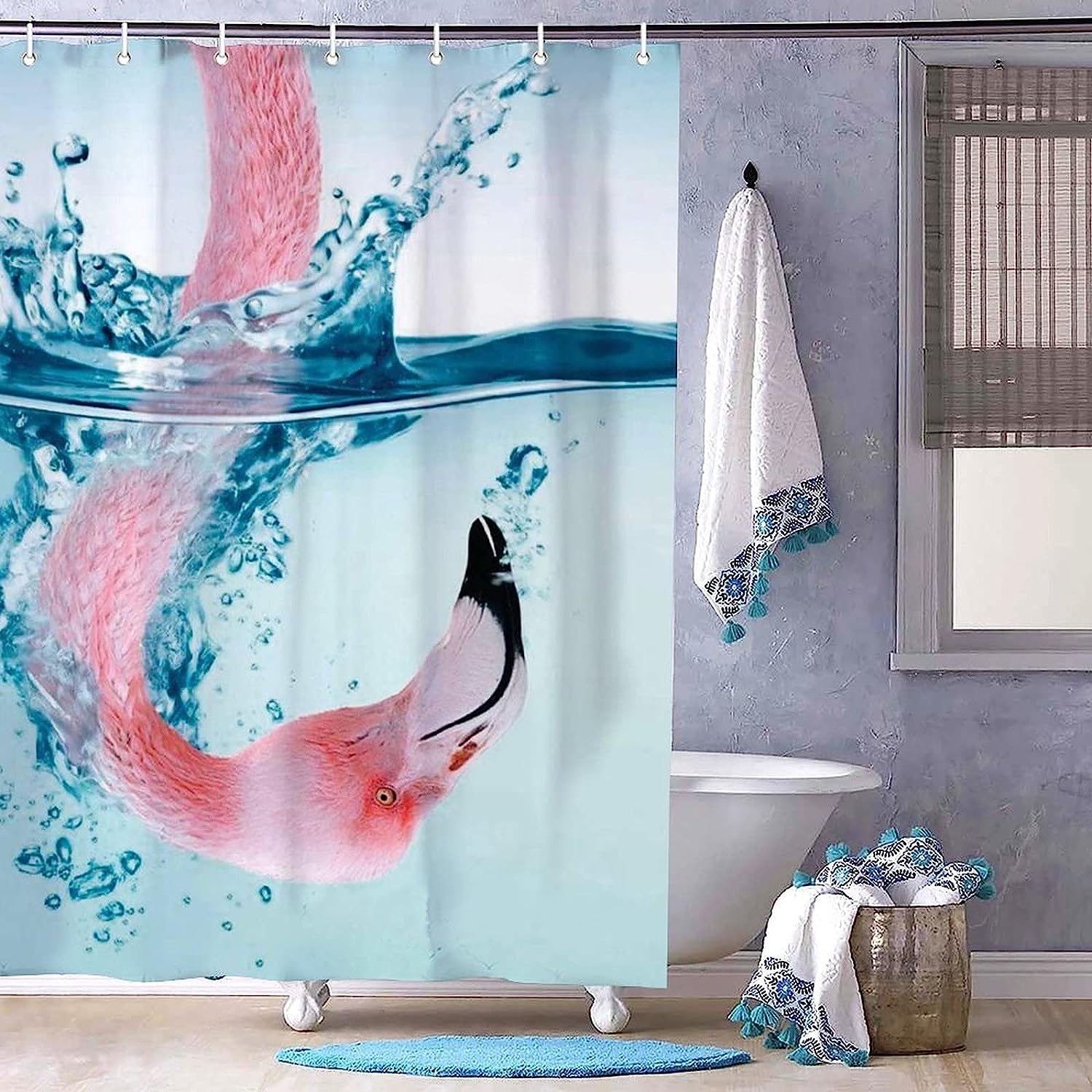 Tropical Flamingo Background Watercolor Shower Curtain for Bathroom Decor