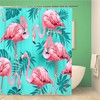 Tropical Flamingo Bird and Flower Shower Curtain with Pink Pattern - Waterproof Fabric Bathroom Curtains 