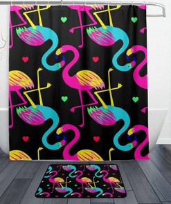 Tropical Flamingo Colorful Print Shower Curtain, Waterproof Bathroom Decor