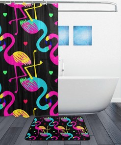 Tropical Flamingo Colorful Print Shower Curtain, Waterproof Bathroom Decor