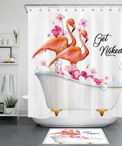 Tropical Flamingo Flower Shower Curtain With Cute And Colorful Prints
