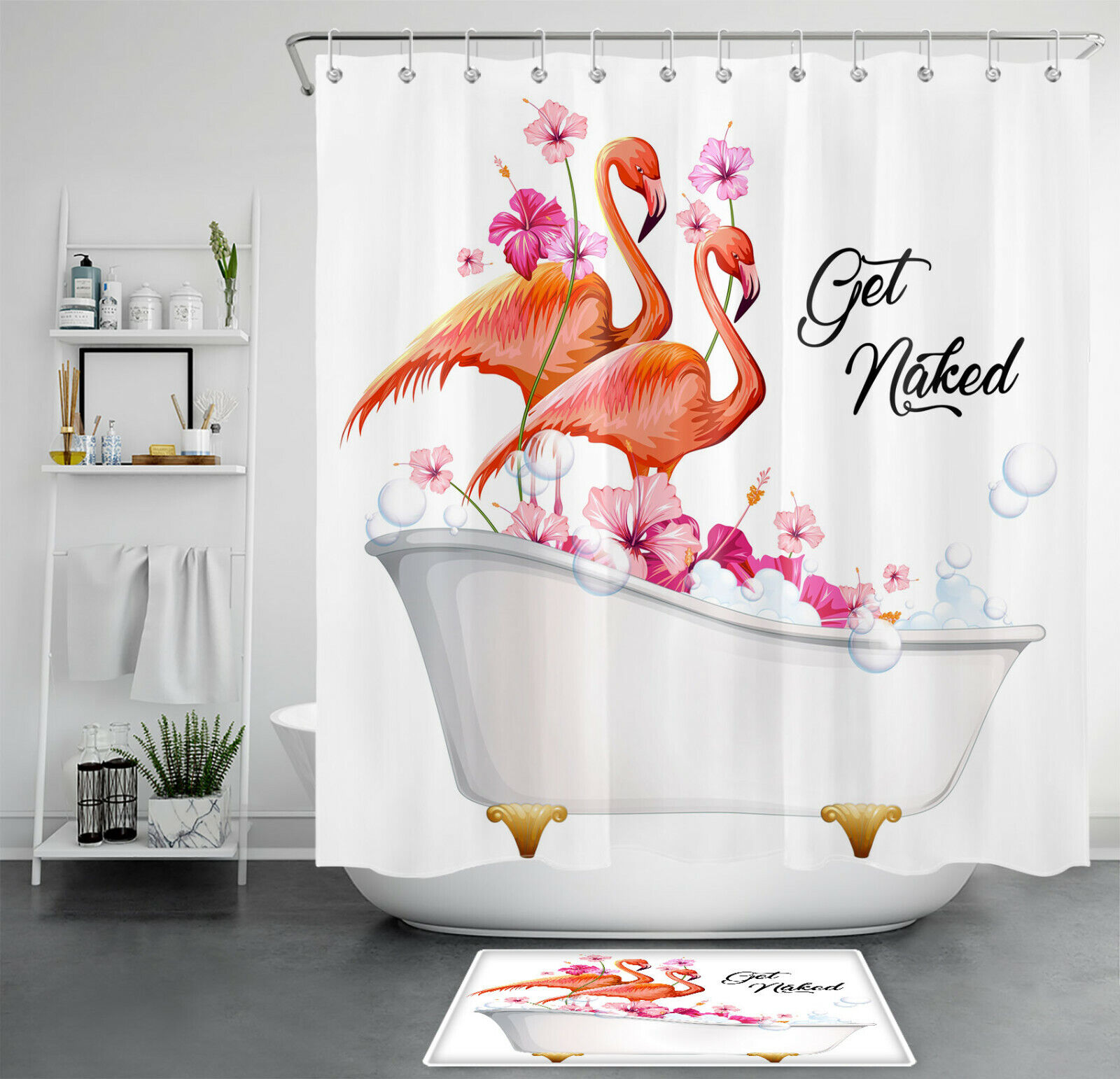 Tropical Flamingo Flower Shower Curtain With Cute And Colorful Prints