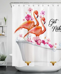 Tropical Flamingo Flower Shower Curtain With Cute And Colorful Prints