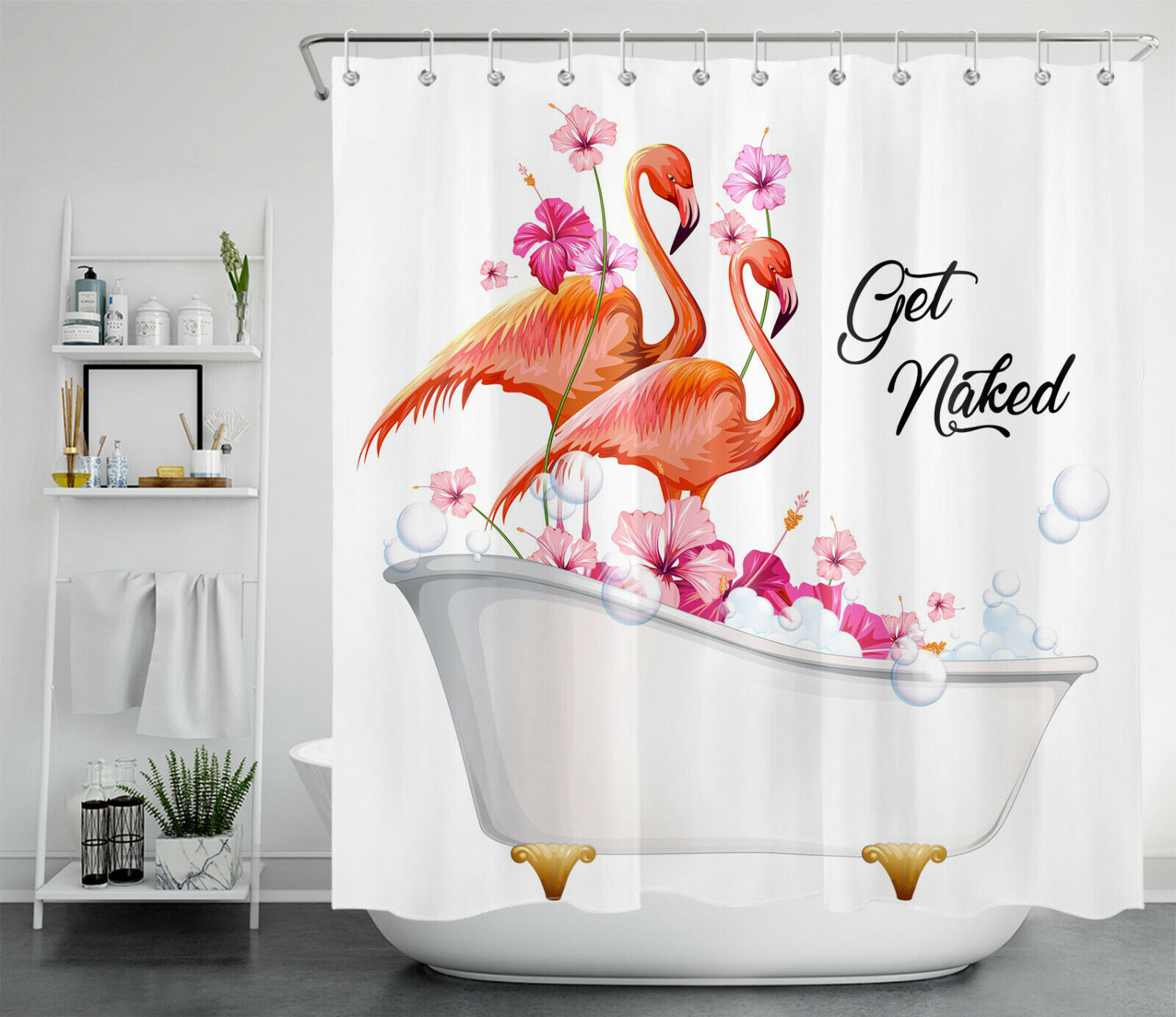 Tropical Flamingo Flower Shower Curtain With Cute And Colorful Prints