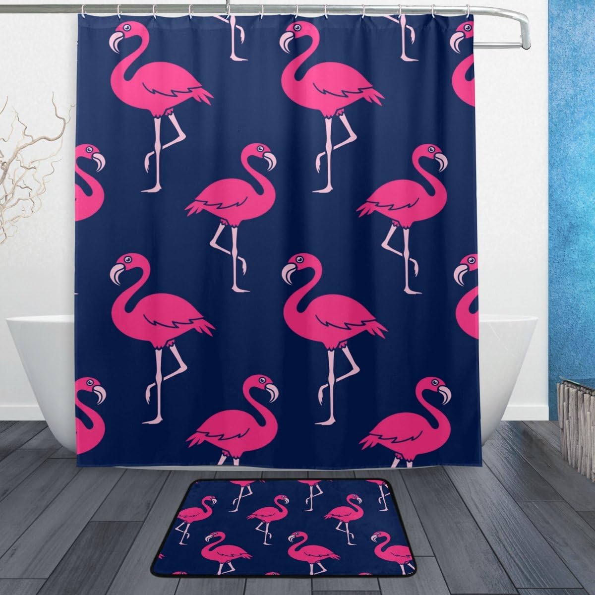 Tropical Flamingo Full Size Shower Curtain, Waterproof Bathroom Decor