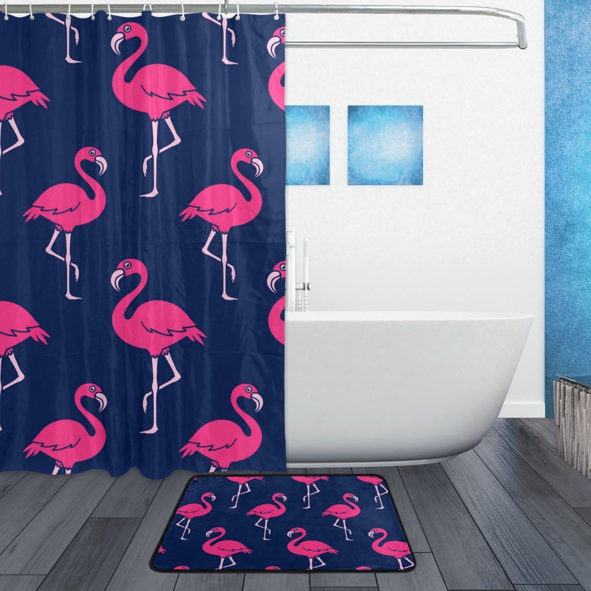 Tropical Flamingo Full Size Shower Curtain, Waterproof Bathroom Decor