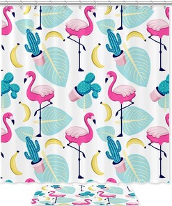 Tropical Flamingo Palm Cactus Banana Shower Curtain For A Lush Bathroom