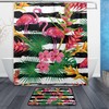 Tropical Flamingo Palm Leaves Flowers Stripe Shower Curtain Decor, Waterproof Fabric