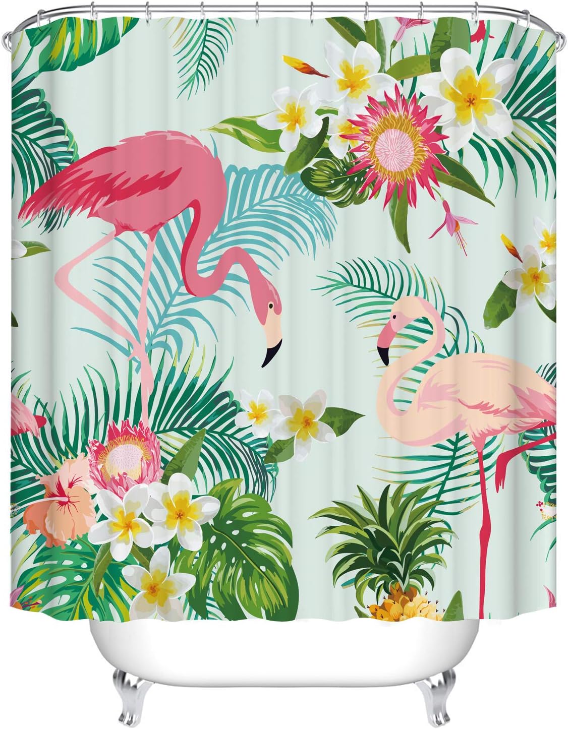 Tropical Flamingos And Plant Pattern Garden Theme Shower Curtain Waterproof