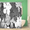 Tropical Floral Black And White Shower Curtain With Watercolor Pattern