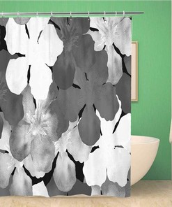 Tropical Floral Black And White Shower Curtain With Watercolor Pattern