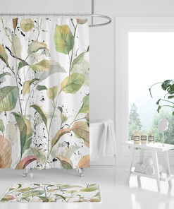 Tropical Floral Boho Shower Curtain With Sage Green And White Watercolors