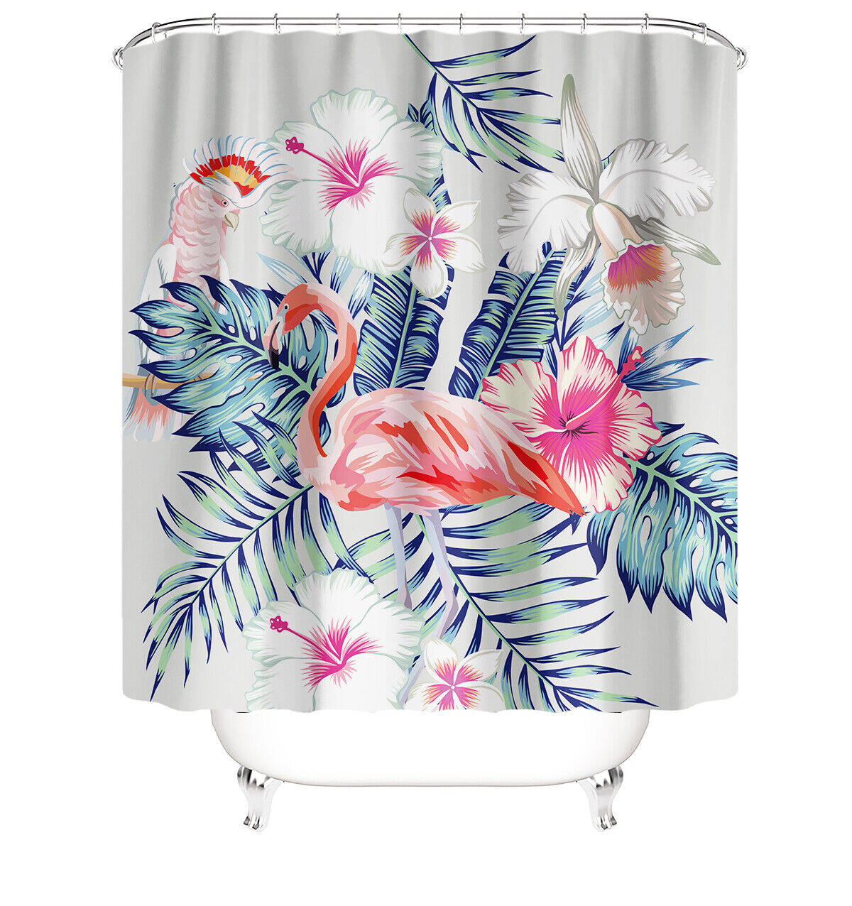 Tropical Floral Flamingo Shower Curtain For A Dreamy Bathroom