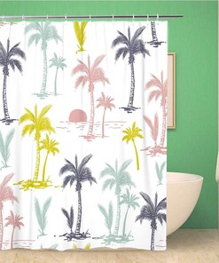 Tropical Floral Hawaii Shower Curtain - Beach Of Palm Trees Pattern Retro Bathroom Decor