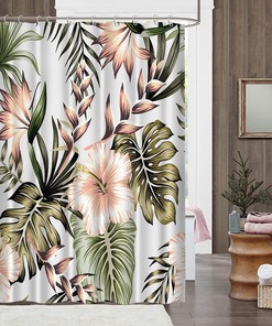 Tropical Floral Palm Leaves Green Shower Curtain for Modern Jungle Bathroom Decor