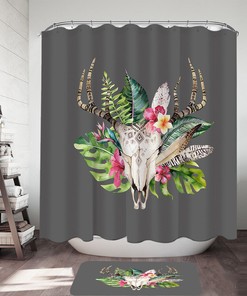Tropical Flower And Deer Skull Printed Shower Curtain: Chic And Vibrant Bath Accessory