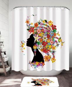Tropical Flower Girl And Hummingbirds Colorful Shower Curtain For A Playful Bathroom Aesthetic