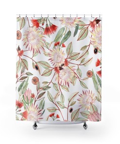 Tropical Flowers Boho Abstract Green Brown Shower Curtain