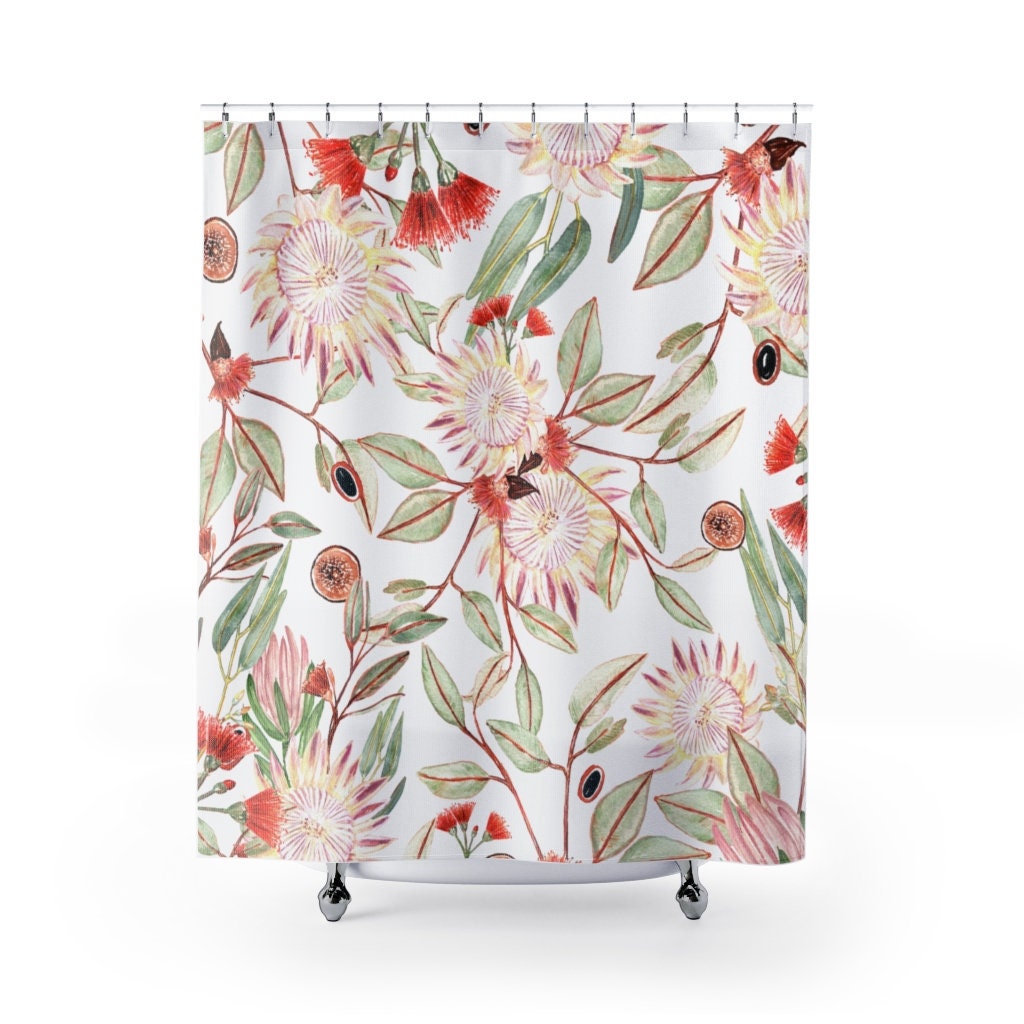 Tropical Flowers Boho Abstract Green Brown Shower Curtain