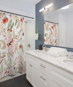 Tropical Flowers Boho Abstract Green Brown Shower Curtain