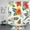 Tropical Flowers Palm Leaves Watercolor Waterproof Fabric Shower Curtain