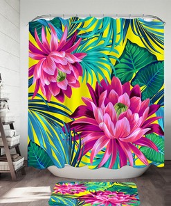 Tropical Flowers Print Colorful Shower Curtain For A Vibrant Bathroom Look