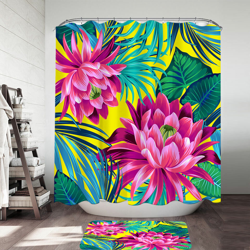 Tropical Flowers Print Colorful Shower Curtain For A Vibrant Bathroom Look