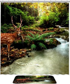 Tropical Forest Deer Print Shower Curtain for Unique Bathroom Decor