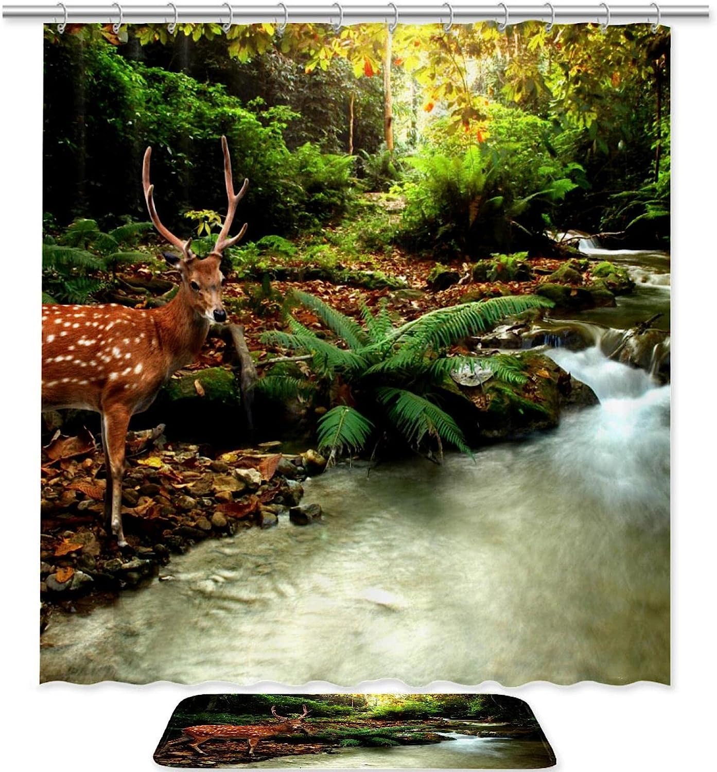 Tropical Forest Deer Print Shower Curtain for Unique Bathroom Decor
