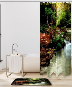 Tropical Forest Deer Print Shower Curtain for Unique Bathroom Decor
