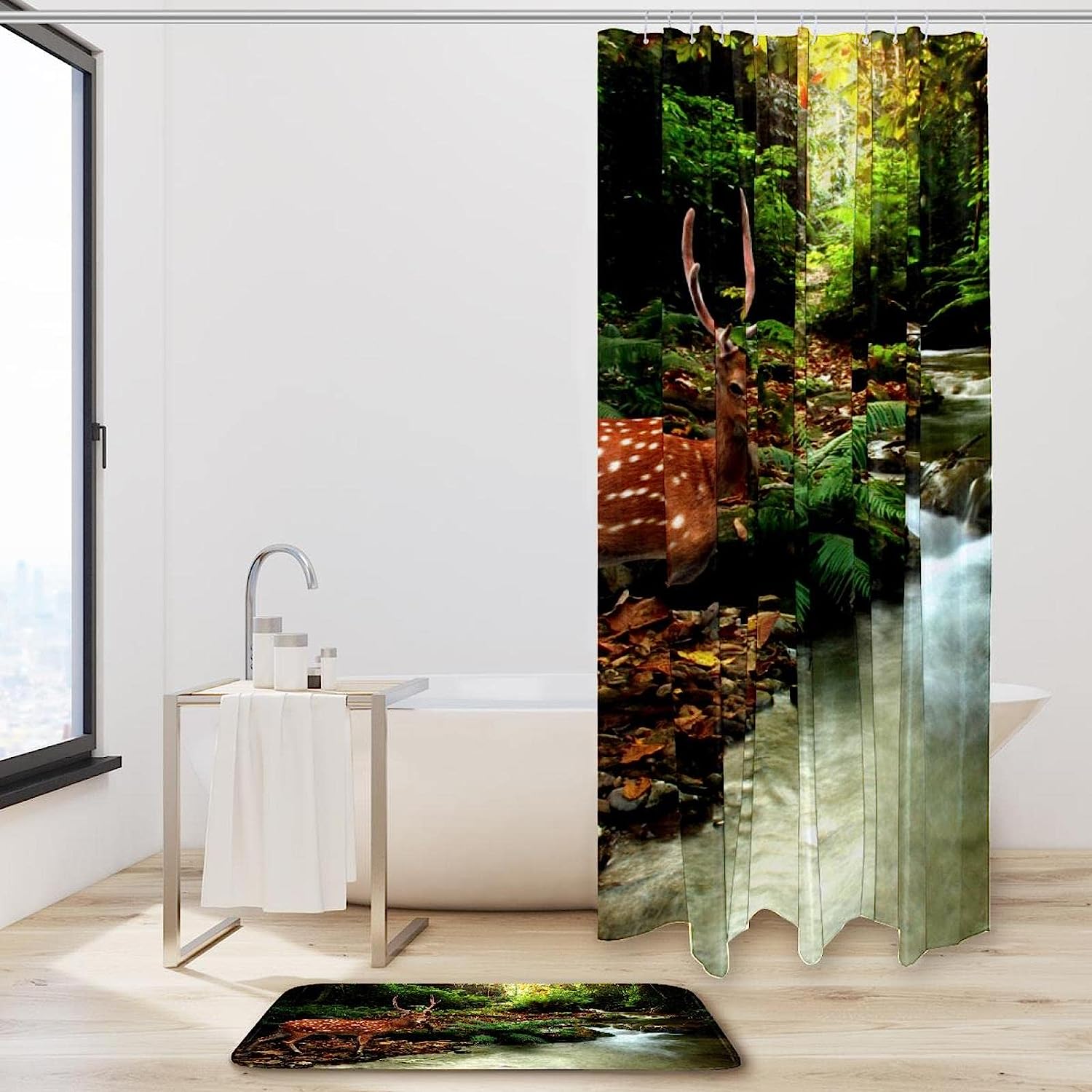 Tropical Forest Deer Print Shower Curtain for Unique Bathroom Decor