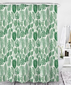 Tropical Forest Leaf Trees Palm Monstera Printed Shower Curtain - Ideal For A Natural