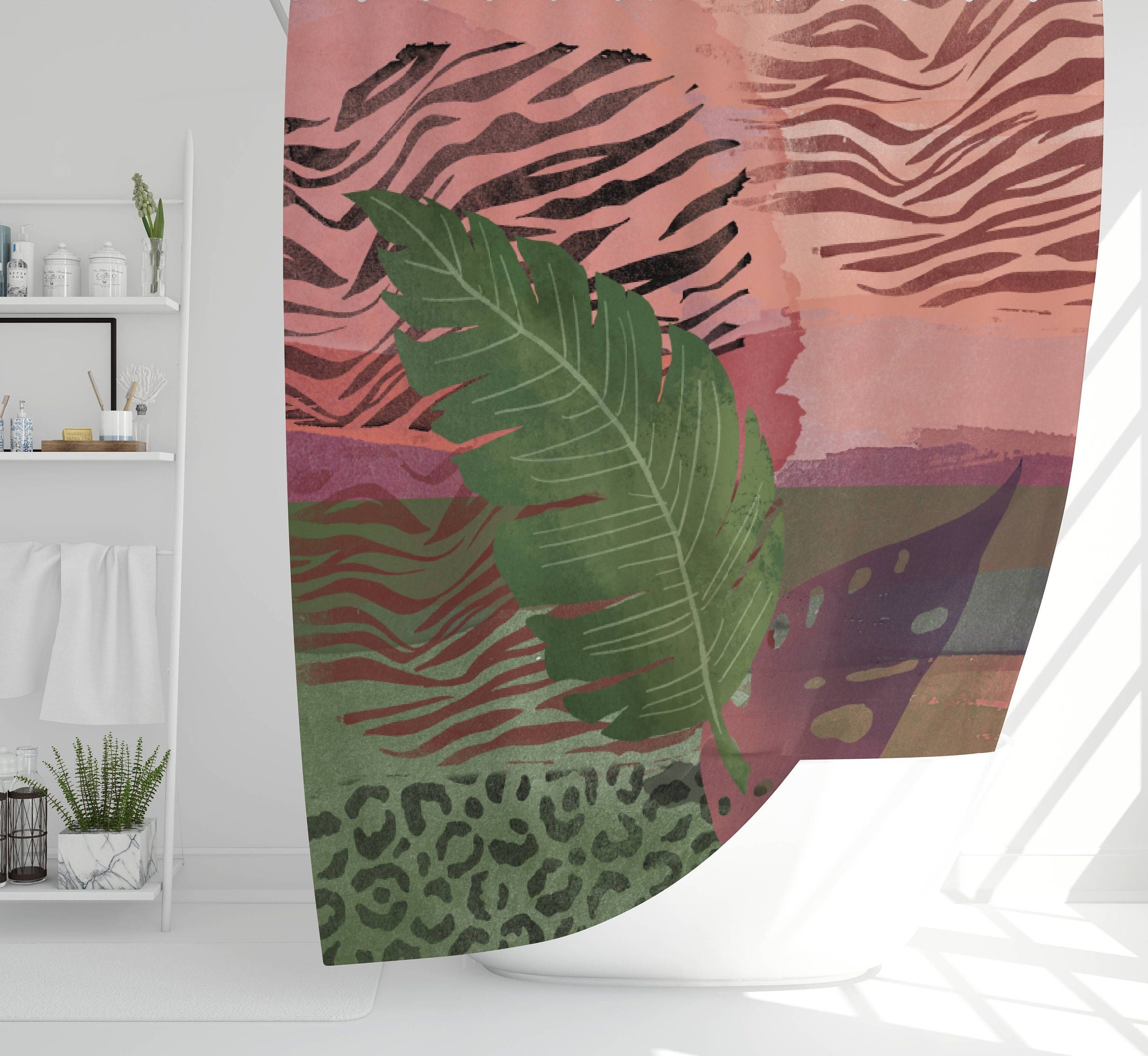 Tropical Forest Leaves Shower Curtain - Botanical Waterproof Fabric with Home Bath Decor Gift